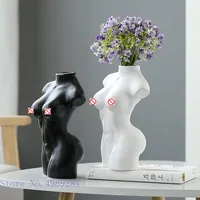 Human Body Ceramic Vase Black and White Nude Abstract Human Female Naked Girl Flower Vase Home Decoration Crafts Ornaments 1