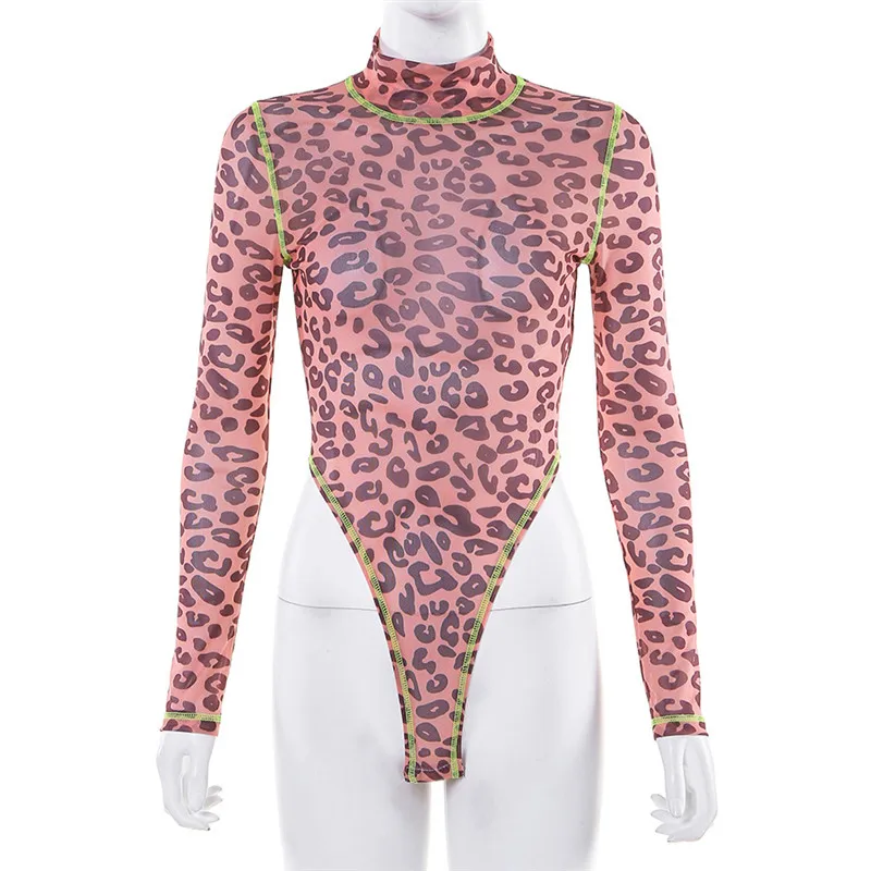Новое поступление Леопардовый принт с длинным рукавом с высоким воротом облегающий сексуальный костюм женский модный Повседневный обтягивающий костюм