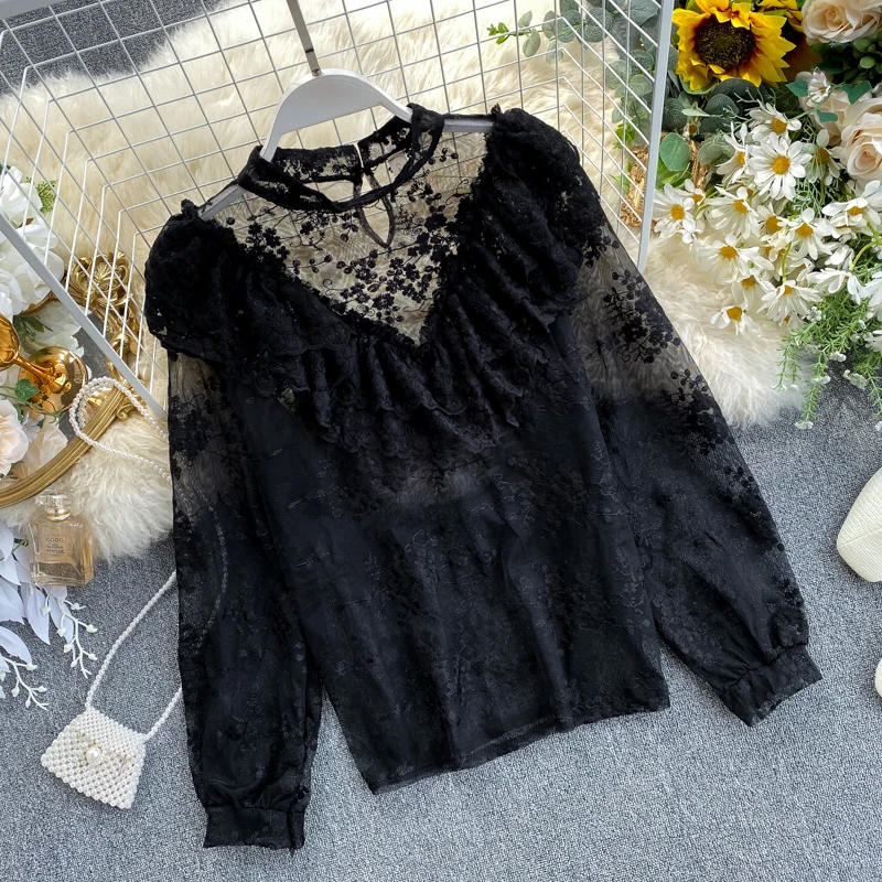Neploe вышитая кружевная рубашка с оборками в стиле пэчворк, пуловер, блуза, винтажные Топы с длинным рукавом и круглым вырезом, женские блузы 56231