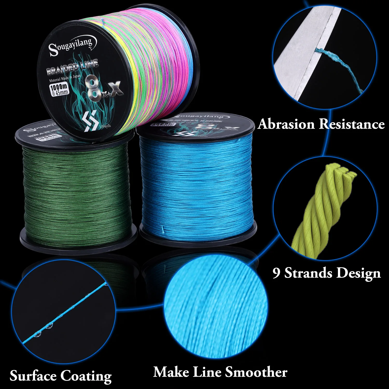 Cheap 9 Strands Braided Fishing Line300M 500M 1000M PE Line 7.6