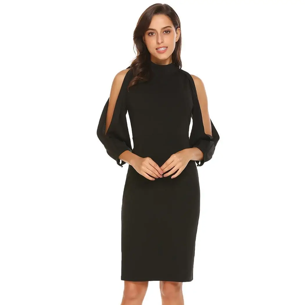 Женские осенние платья Сексуальные Сплит Длинные рукава вечерние Bodycon Карандаш платье