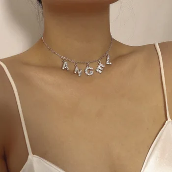 

Simple Letter Single Layer Angel Pendant Necklaces With Micro Fashion Jewelry Women Necklace Wholesale
