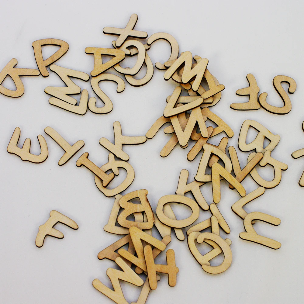 English Wood Letters A-Z for DIY Crafts and Party Decoration (52 Pieces)