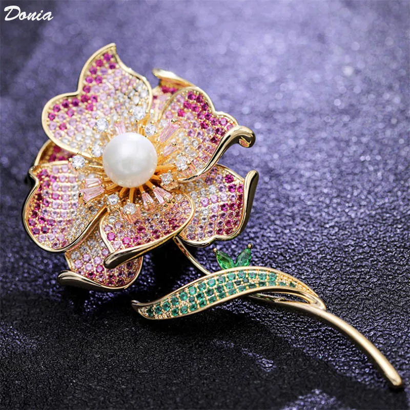 

Donia jewelry New high-end luxury inlaid AAA zircon bouquet brooch shell Pearl corsage female elegant cardigan pin accessories