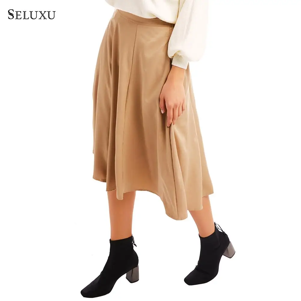 Seluxu осень зима Женская юбка faldas mujer moda jupe femme однотонная женская юбка Повседневная элегантная юбка с высокой талией