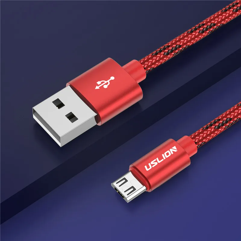 Red USLION кабель Micro USB для samsung, Xiaomi, huawei, планшета, Android, Micro USB, шнур для зарядки телефона, 2,4 А, кабель для зарядки и передачи данных, адаптер - Цвет: Red