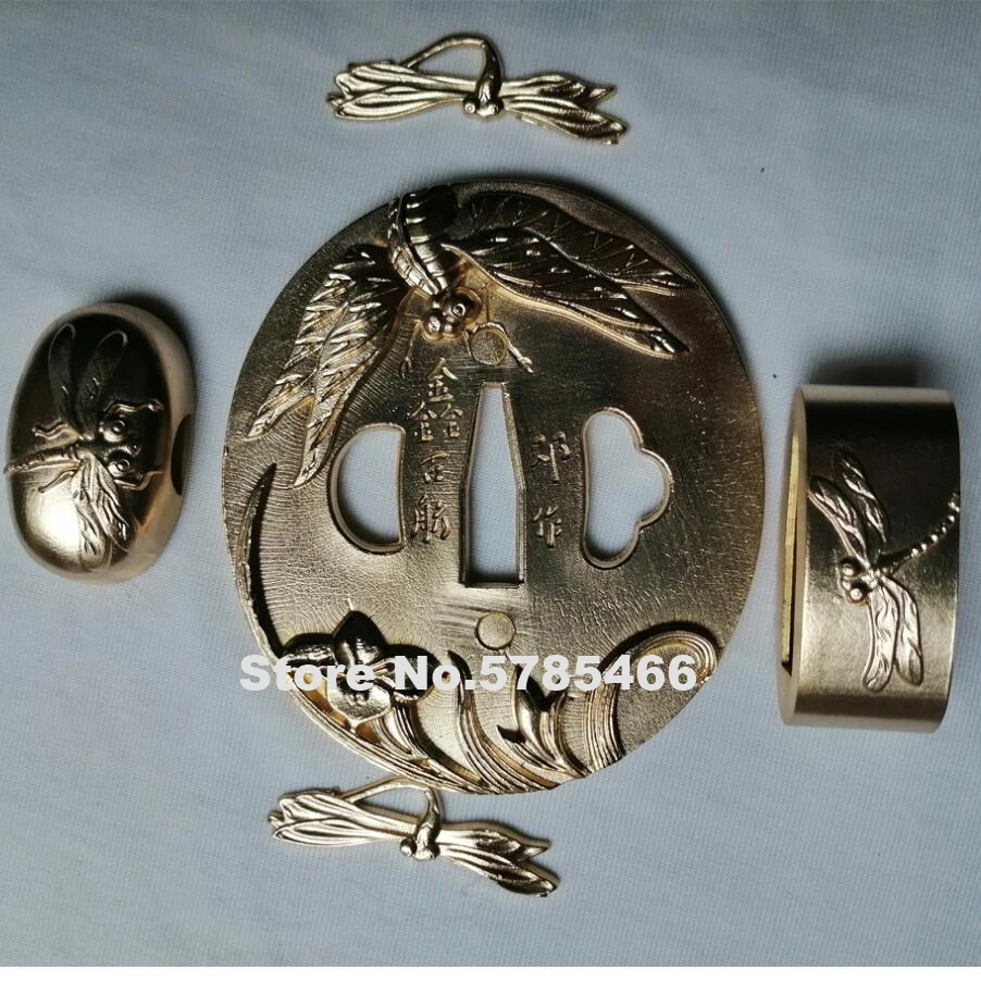 Лучшая медная латунная защита Tsuba menumi Fuchi Kashira W Стрекоза для японского