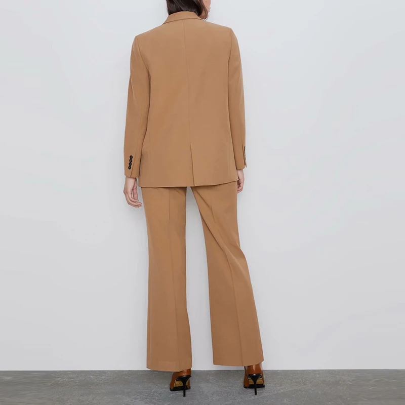 JuneLove женские однобортные Пиджаки с длинным рукавом, пиджак, винтажные свободные женские комплекты, офисные женские костюмы, повседневные брюки с широким клешем