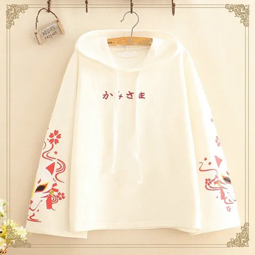 white Neploe японский хараджуку свитшот с капюшоном мультфильм лиса печати свободный плюс бархат пуловер осень зима женские толстовки 55350 - Цвет: white