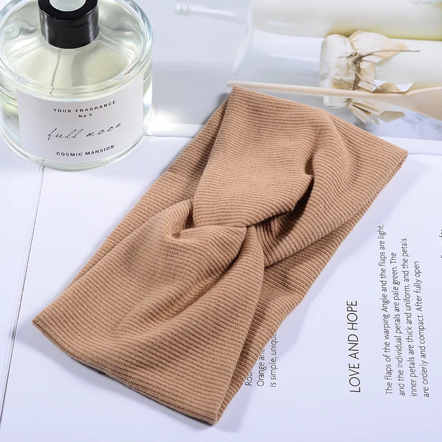 Women Headband Twist Turban Solid Wide Knitted Knotted Yoga Twisted Hairband Accessories For Turban Bandage Bandanas Hair Bands 01-Light Khaki