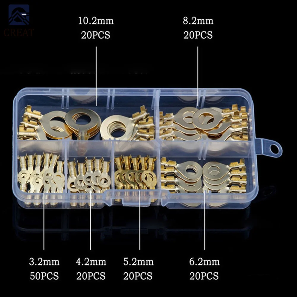 Ring Lugs Ring Eyes Copper Crimp Terminals Cable Lug Wire Connector Non-insulated Diy Assortment Kit M3/M4/M5/M6/M8/M10 150PCS