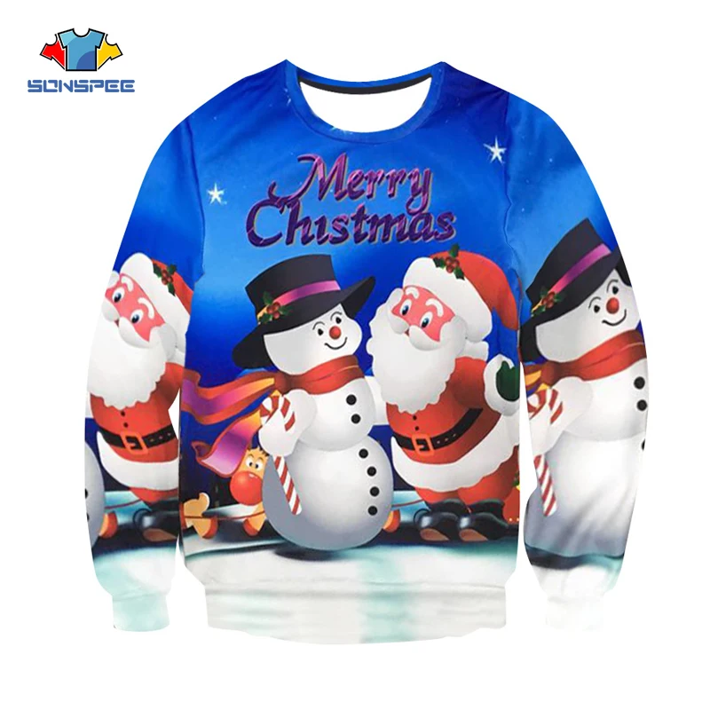 SONSPEE футболка с длинным рукавом и забавным Санта Клаусом, Облегающая рубашка с 3D принтом, зимняя спортивная одежда для бега, рождественские подарки унисекс - Цвет: Черный