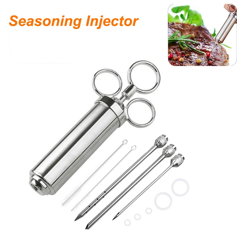 Stainless Steel Seasoning Injector 2 OZ Meat Injector BBQ Meat Syringes with 3 Marinade Injector Needles for BBQ Meat Smoker