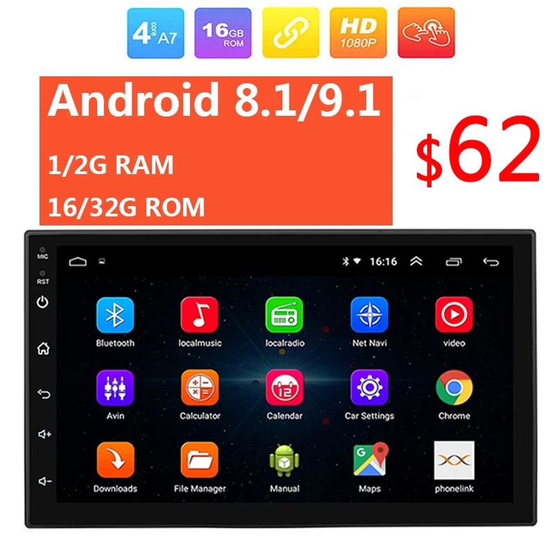 

7" 2Din Android 8.1 9.1 1/2G RAM 16/32 ROM Car Multimedia Player Double Din GPS Wifi 2 Din HD Autoradio MP5 Bluetooth FM 47