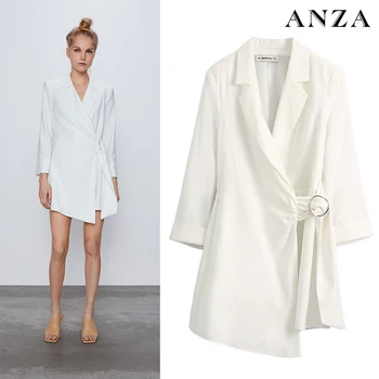 

ANZA Women Playsuit 2020 New Za Fahion Solid Belt Long Sleeve Elegant Loose White Playsuit