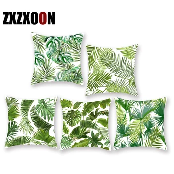 

100% Polyester Decorative Throw Pillows Tropical Green Plant Palm Leaves Cojines Decorativos Para Sofa Cushion Cover Home Decor