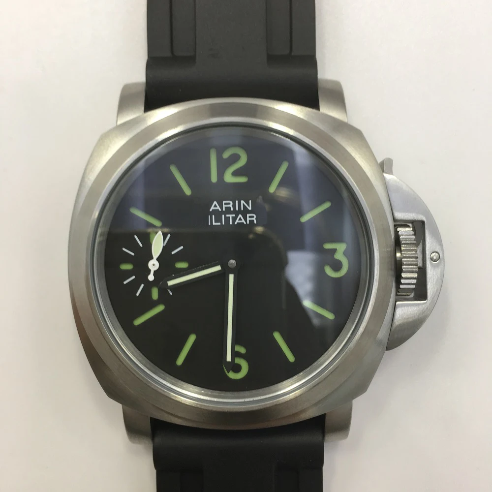 

44mm watch men Mechanical Hand Wind Stainless Steel Polished Men's Watch High quality Rubber strap P-43-11