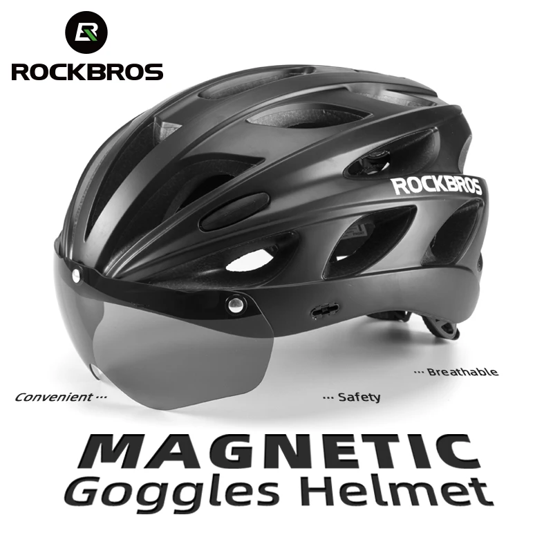 ROCKBROS-casco de ciclismo para hombre y mujer, protector de cabeza para ciclismo de EPS moldeado integralmente, transpirable, gafas con lentes aero para bicicleta de carretera