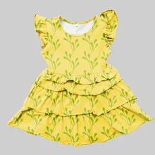 Детская одежда для девочек на весну-лето, Хлопковое платье с подсолнухами и горчичными оборками, изысканное Цветочное платье до колен