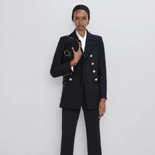 ZA, Ретро стиль, на пуговицах, одноцветная, зимняя, женская, осенняя, офисная, шерстяная, двубортная, теплая, женская, повседневная, пальто, опт