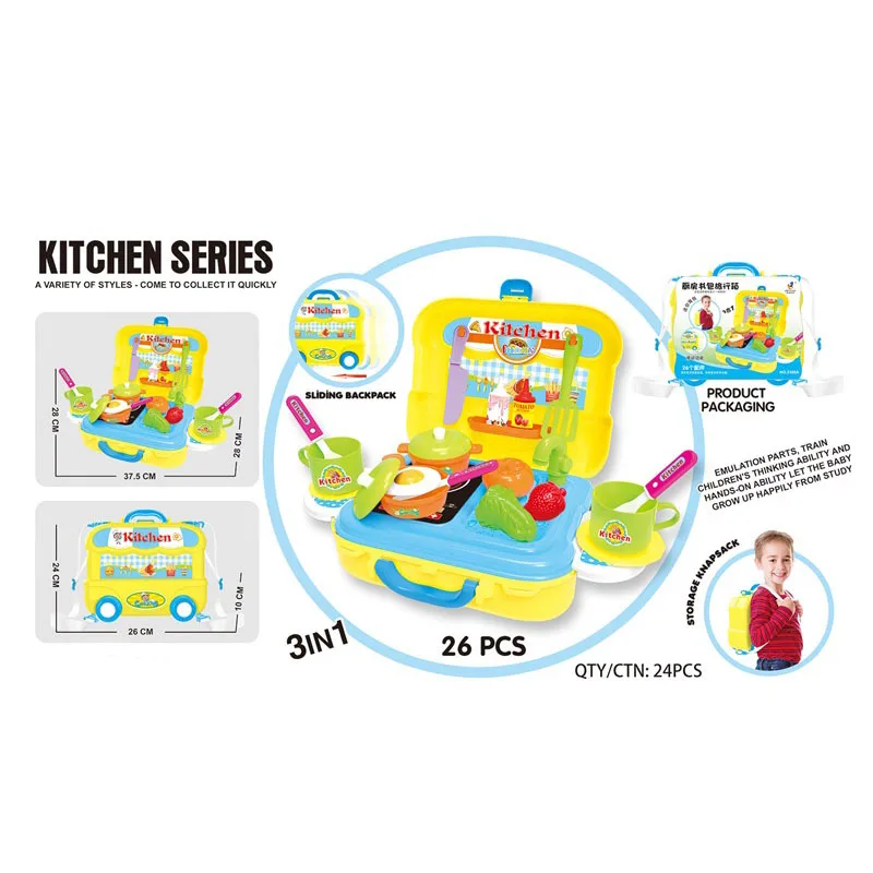 

Children Cooking Play House Toy Set Kitchen Helper Kitchen Hand School Bag Suitcase Model Tableware Set