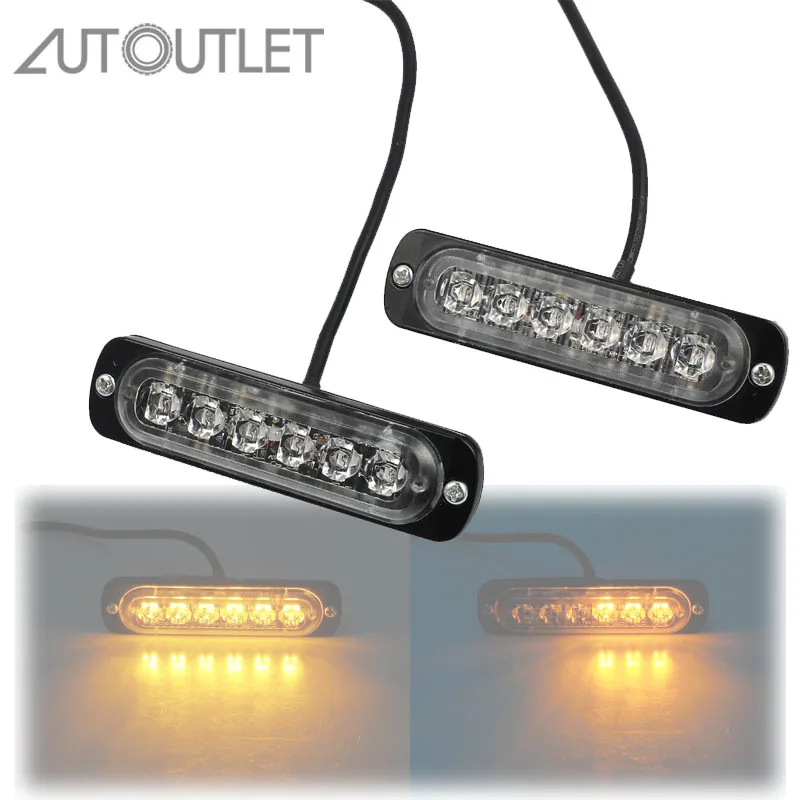 AUTOUTLET 2PCS For Car Emergency Light Amber Flashing Recovery Strobe Breakdown 6 LED Lamp NEW