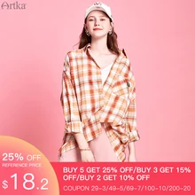 ARTKA 2020 Spring New Women's Blouse 100% Cotton Vintage Plaid Shirt Oversize Casual Turndown Collar Shirt Coat Women SA20800C ARTKA 2020 Spring New Women's Blouse 100% Cotton Vintage Plaid Shirt Oversize Casual Turndown Collar Shirt Coat Women SA20800C
