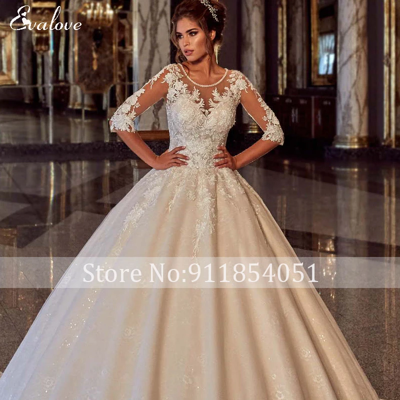 bridal dresses EVALOVE Elegant O-Neck Half Sleeve Bride A-Line Wedding Dress Luxury Appliques Beading Lace Up Customized Vintage Wedding Gown bridal shower dress