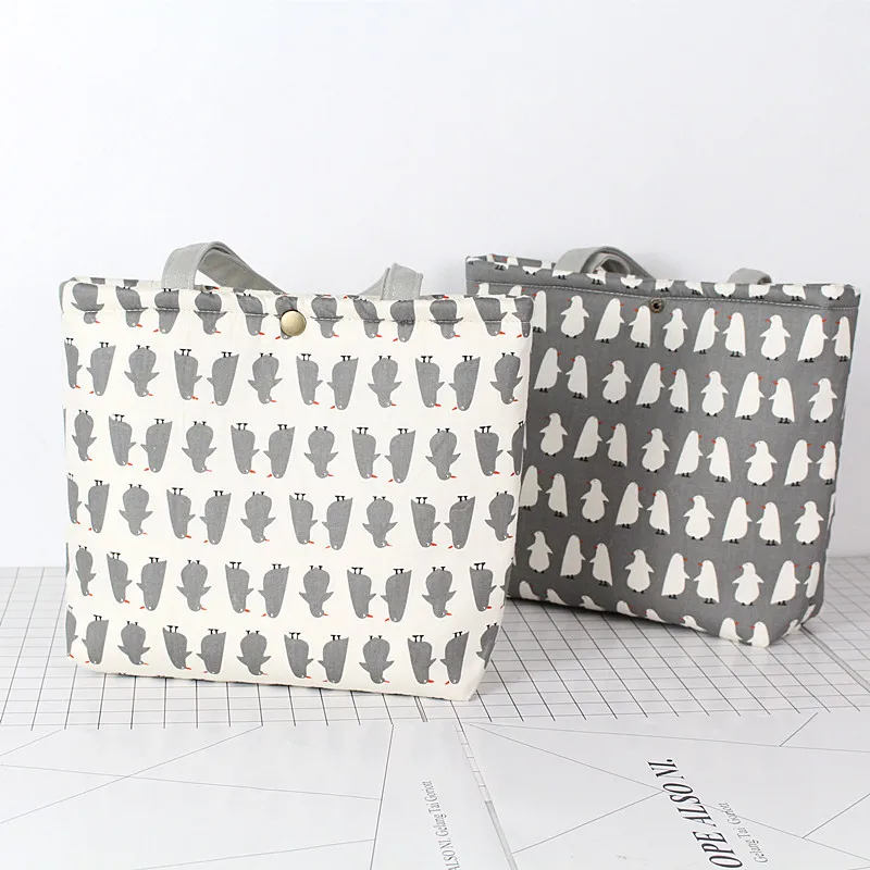 Серовато-белый Пингвин маленькая тканевая сумка ткань ручной работы сумка Ланч-бокс сумка Bento Box Сумка Изолированная упаковка для завтраков пеленка мешок ткань Lei