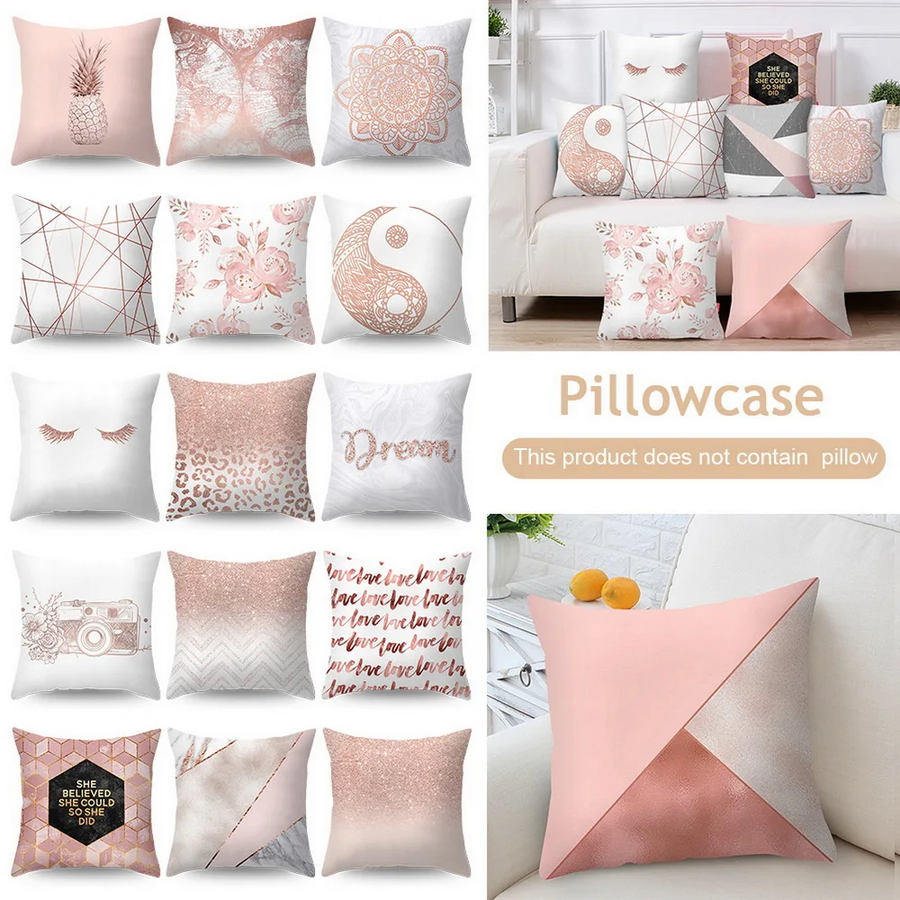 Rose Gold Pillow Case Polyester Geometric Cushion Covesr Bed Sofa Home Decor UK 