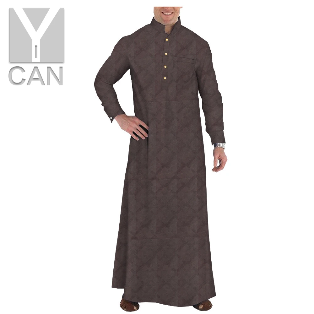 

Y-CAN Muslim Fashion Men's Jubba Thobe Tailor Made Men's Stand collar Single Breasted Loose Casual Style Jubba Thobe Y201004