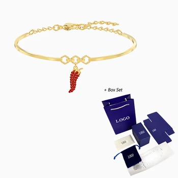 

Fashion SWA New LISABEL PEPPER Bracelet Gold Color Lucky Red Pepper Decoration Pattern Crystal Female Jewelry Romantic Gift