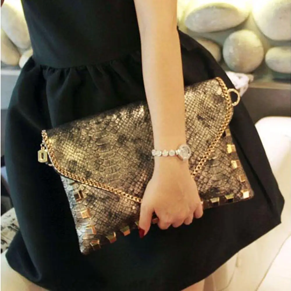 Bolso de mano dorado con estampado de serpiente para mujer, bandolera de  diseñador de lujo, de piel de serpiente, novedad de 2020| | - AliExpress
