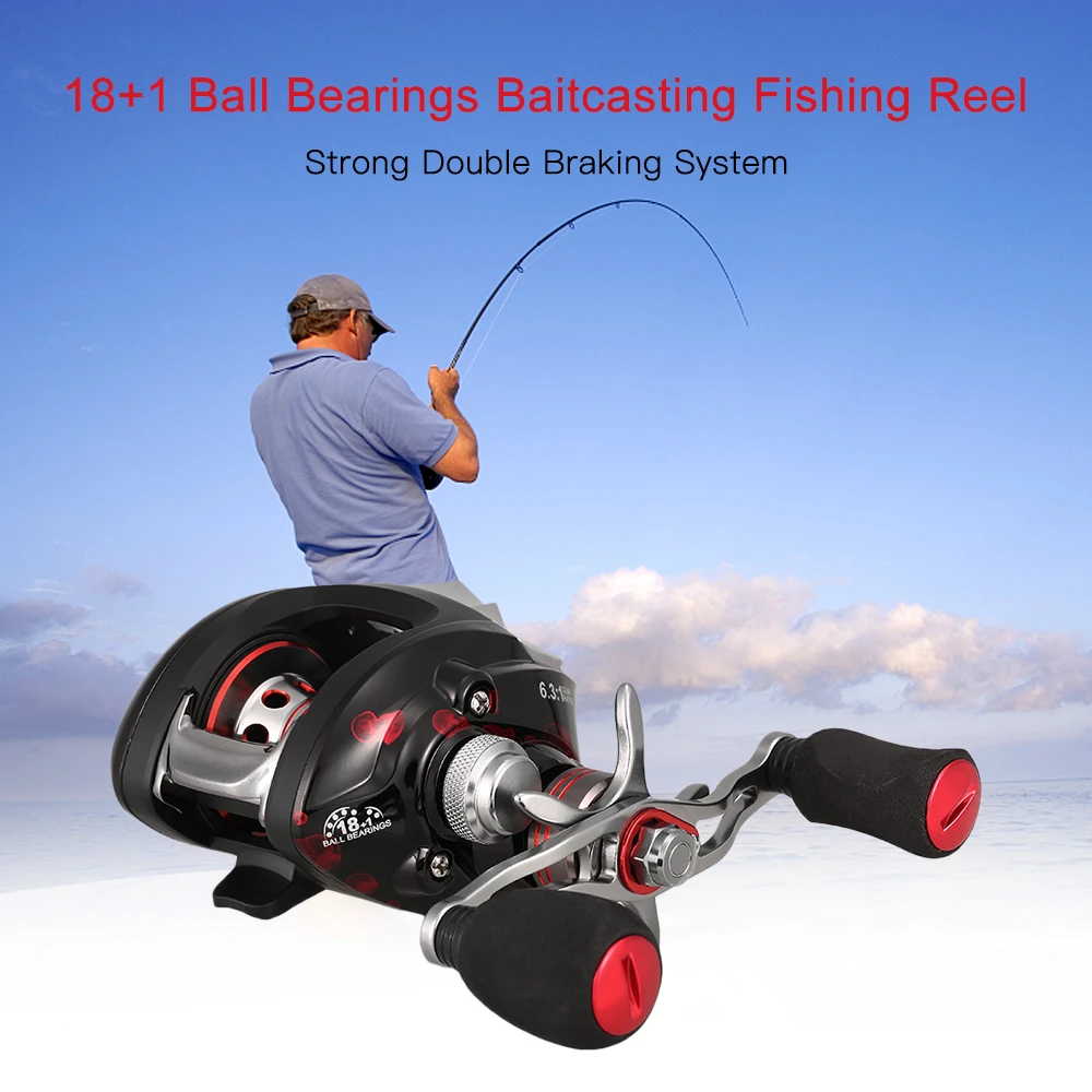 

Lixada Baitcasting Fishing Reel 18+1 Ball Bearings with Magnetic Braking Braking Systerm GT 6.3:1 Fishing Bait Casting Reel