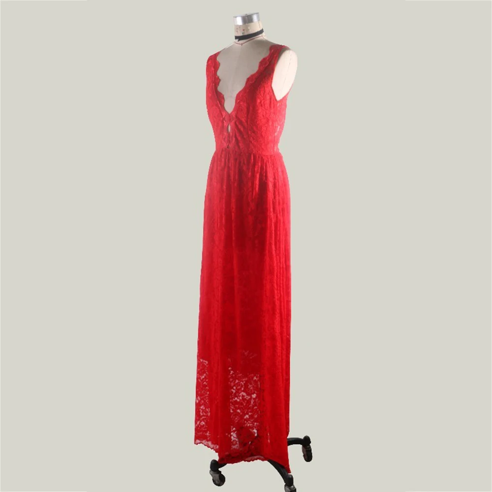 Красное Кружевное платье размера плюс, женские летние сексуальные длинные платья с v-образным вырезом и открытой спиной, женская одежда, модное вечернее платье, женское платье