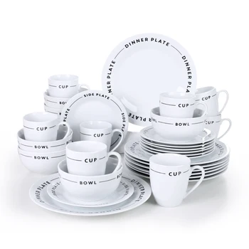 

VEWEET MINO 32-Piece Porcelain Ceramic Dinnerware Plate Set with 8*Dinner Plate,Dessert Plate,Cereal Bowl and 380ML Mug Set