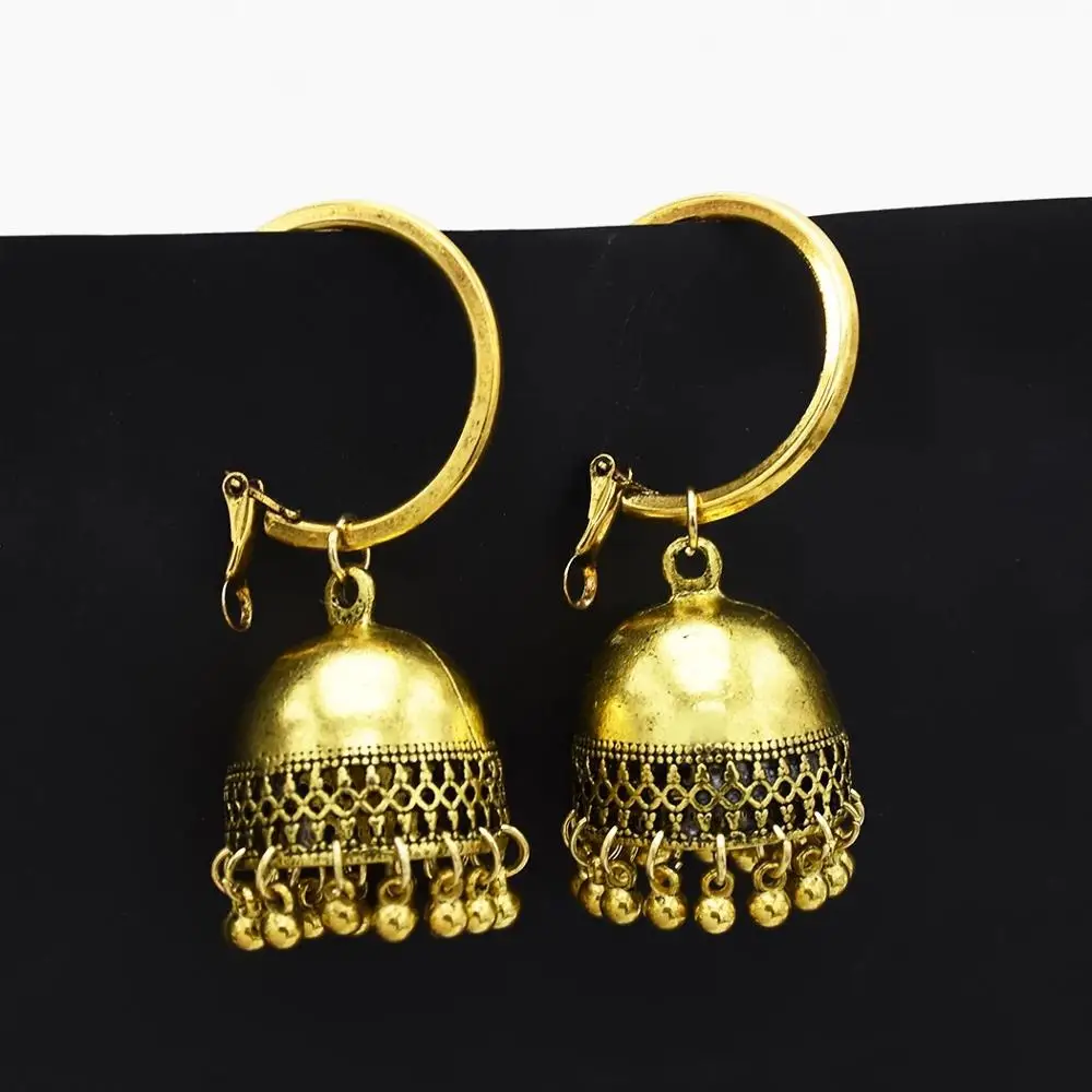 Индийские Висячие серьги Jhumka Jhumki для женщин Винтажные из сплава золотого цвета с