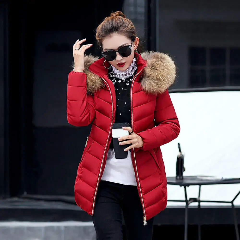 Женская пуховая хлопковая куртка, зимнее повседневное теплое высококачественное плотное пальто с капюшоном, воротник из искусственного меха, однотонное Женское пальто, парка