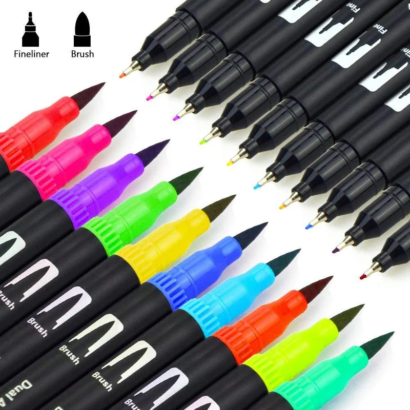 12/24/36 Colors Double Line Markers Brush Pen School Art Supplies Are Used For Drawing Painting Manga And Design