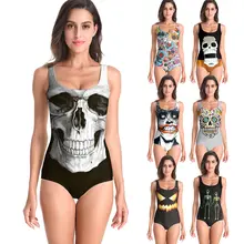 Новинка, летние сексуальные купальники со скелетом на Хэллоуин, тыква, Череп, боди, 3D принт, цельный женский купальник, спортивный купальник, плюс размер