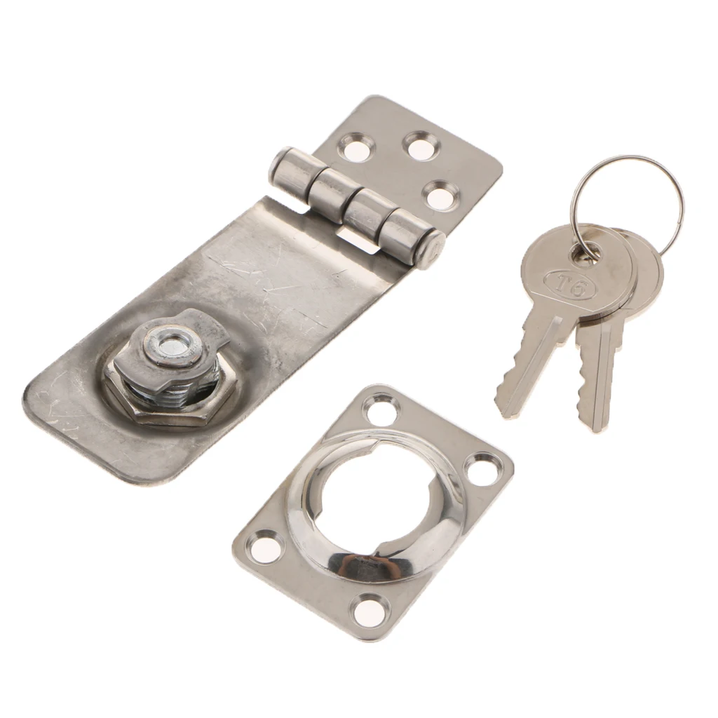 Marine Stainless Safety Hatch Cabin Lock Latch Hasp with Two Keys - Silver