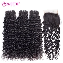 Aliexpress - Sweetie Water Wave Bundles 3 Bundles With Lace Closure 100% Indian Hair Weave Non-Remy Human Hair Bundles With Closure