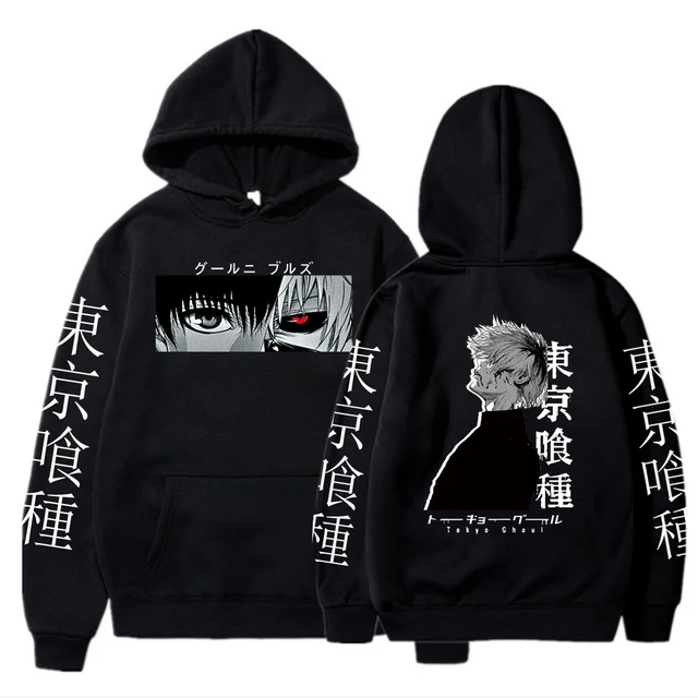 Tokyo Ghoul Anime Hoodie Pullovers Sweatshirts Ken Kaneki Graphic Printed Tops Casual Hip Hop Streetwear Black1