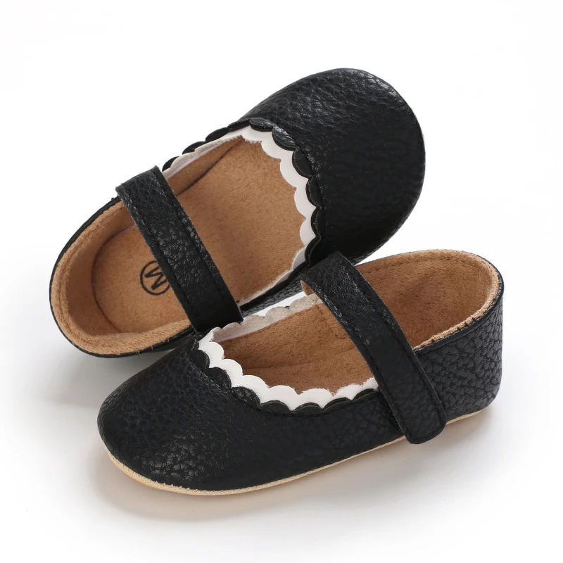 Infant Newborn Baby Girls Princess Non-Slip Floral Border Shoes Toddler Baby Soft PU Leather Prewalker Shoes Solid First Walkers
