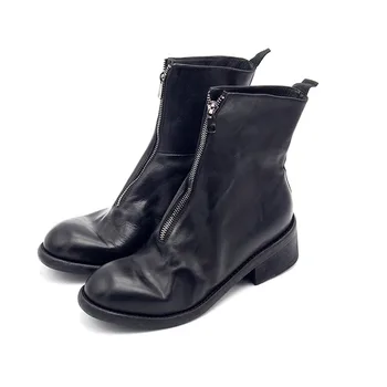 

Genuine Leather Masculine 100% Boot Classic Thick Bottom Zipper Retro Winter Boots For Men High Quality Luxury Mens Shoes 5CM