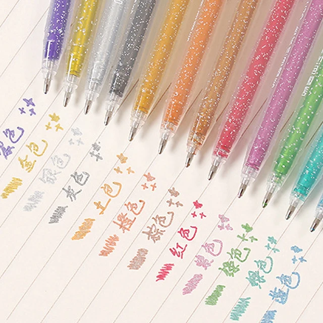 School Supplies Writing Pencil  Gel Pens Set Glitter Markers - 12colors  Gel Pens Set - Aliexpress