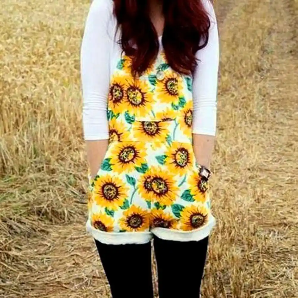 white sunflower overalls