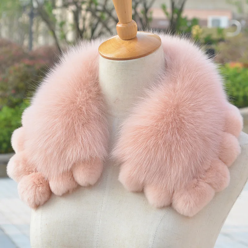 

JKP 2019 New Real Rex Rabbit Fur Collar Scarves Winter Warm 100% Natural Fox Fur Scarf Shawl Fashion Luxury Scarf Collar