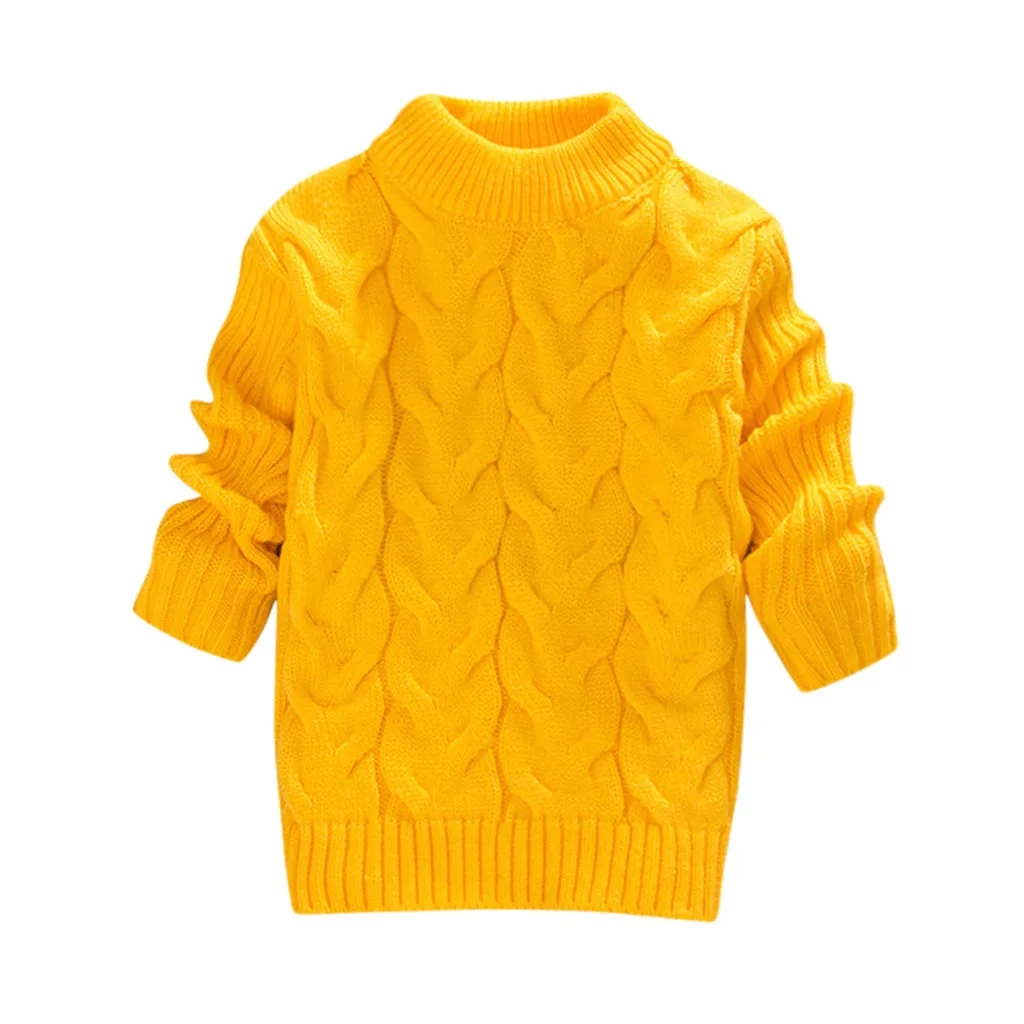 Свитер для малышей; топы для детей; теплый свитер с рождественским оленем для девочек; вязаная футболка с длинными рукавами; теплая однотонная одежда с оборками - Цвет: Yellow B