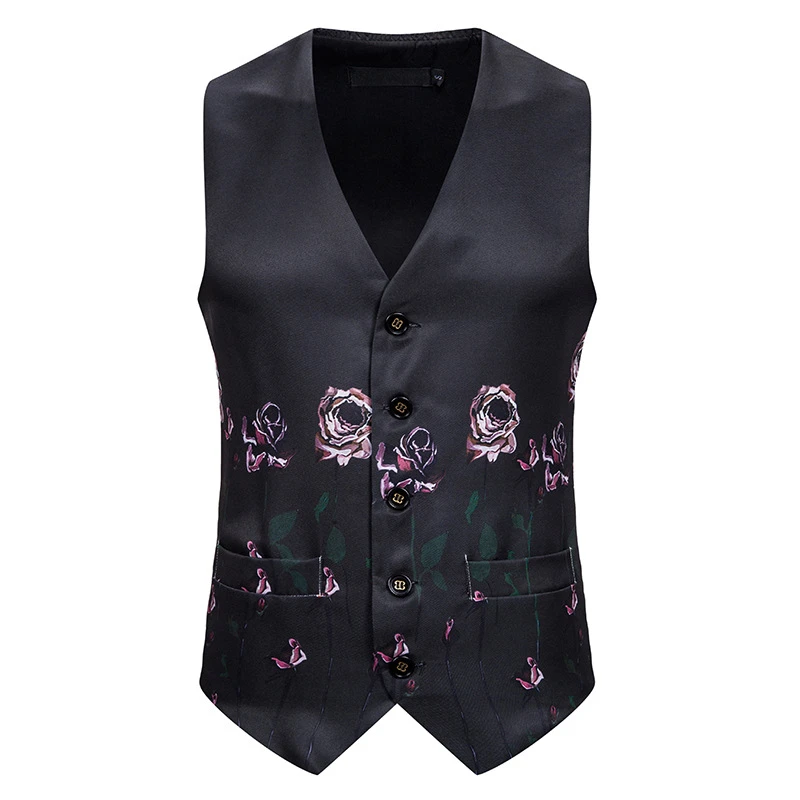 Black Rose Floral Print Vest Men 2020 Brand New Slim Fit Single Breasted Waistcoat Mens Wedding Party Holiday Prom Tuxedo Vests Vests Aliexpress